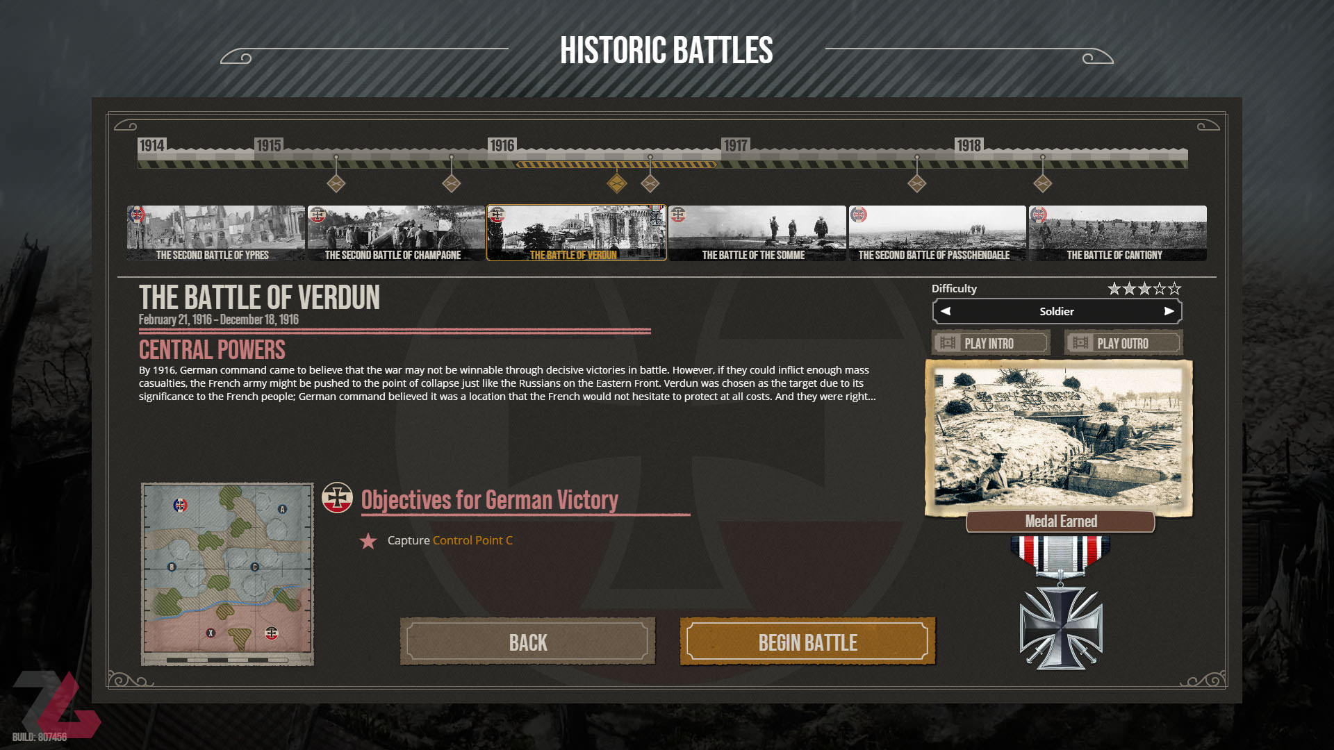 قسمت نبرد‌های تاریخی در بازی The Great War: Western Front